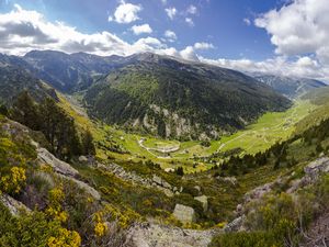 Превью обои горы, пейзаж, долина, природа, небо