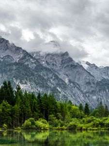 Превью обои горы, пейзаж, природа, облака, деревья