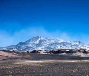 Превью обои горы, поле, цветы, предгорье, пейзаж
