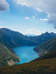 Превью обои горы, природа, пейзаж, облака, озеро
