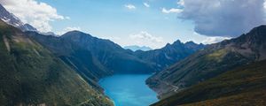 Превью обои горы, природа, пейзаж, облака, озеро