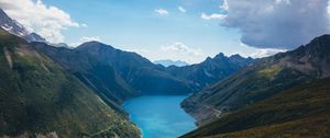 Превью обои горы, природа, пейзаж, облака, озеро