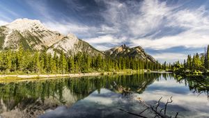 Превью обои горы, пруд, пейзаж, природа, канада