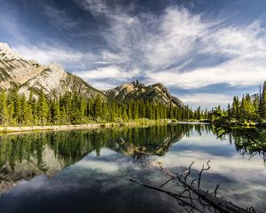 Превью обои горы, пруд, пейзаж, природа, канада