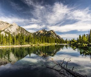 Превью обои горы, пруд, пейзаж, природа, канада