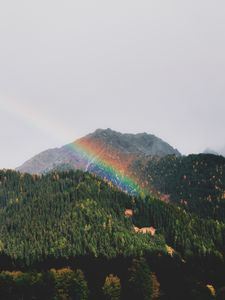 Превью обои горы, радуга, пейзаж, лес, деревья
