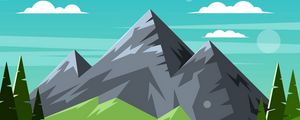 Превью обои горы, река, деревья, облака, арт
