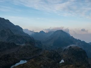 Превью обои горы, река, долина, облака, трава