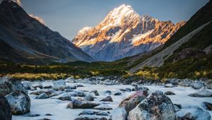 Превью обои горы, река, камни, пейзаж, природа