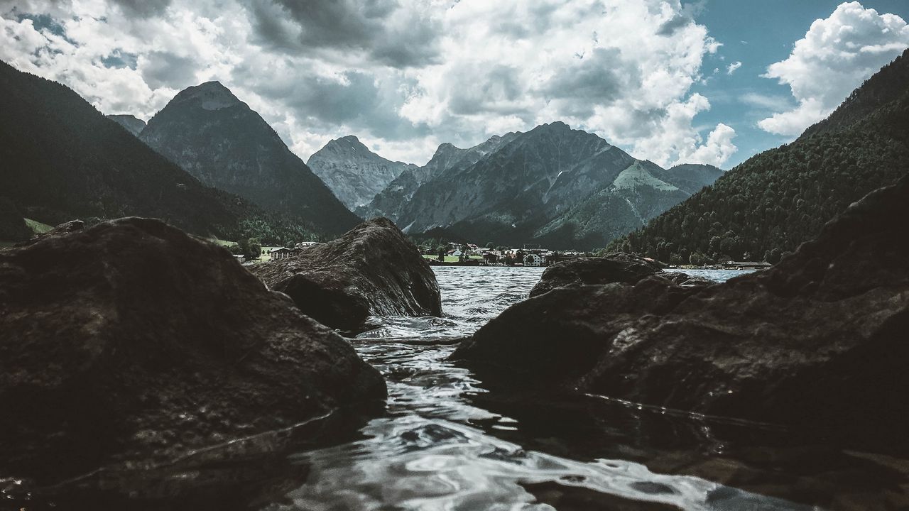 Обои горы, река, вода, небо