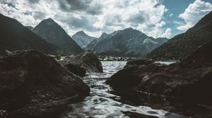 Превью обои горы, река, вода, небо