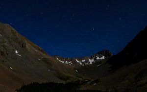 Превью обои горы, рельеф, озеро, звездное небо, ночь