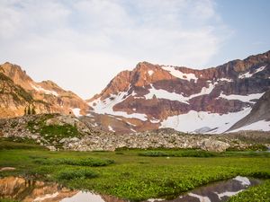 Превью обои горы, рельеф, снег, долина, пейзаж