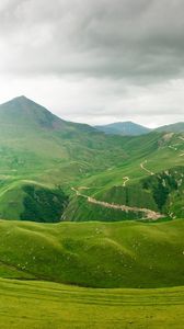 Превью обои горы, рельеф, зеленый, пасмурно