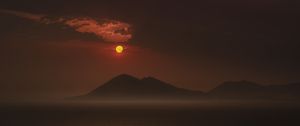 Превью обои горы, силуэты, ночь, полнолуние