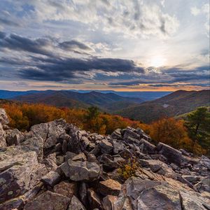 Превью обои горы, скалы, камни, закат, пейзаж, природа