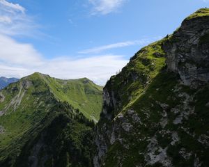 Превью обои горы, скалы, мох, небо, природа