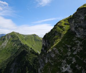 Превью обои горы, скалы, мох, небо, природа