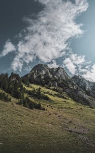 Превью обои горы, скалы, облака, пейзаж, предгорье
