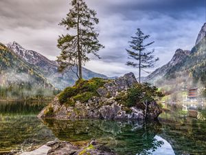 Превью обои горы, скалы, озеро, хинтерзее, рамзау-бай-берхтесгаден, германия