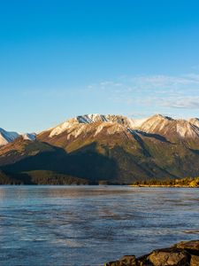 Превью обои горы, скалы, озеро, вода, небо