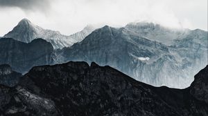 Превью обои горы, скалы, рельеф, заснеженный, облака