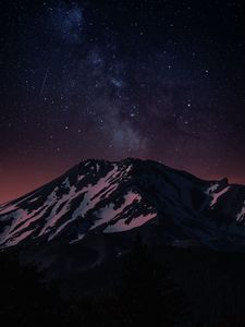 Превью обои горы, скалы, снег, звезды, ночь