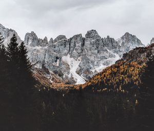 Превью обои горы, скалы, вершина, лес, пейзаж