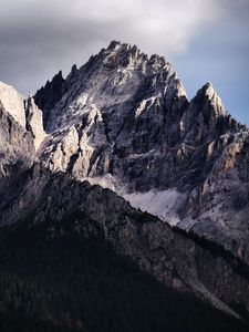 Превью обои горы, скалы, вершина, склон, лес