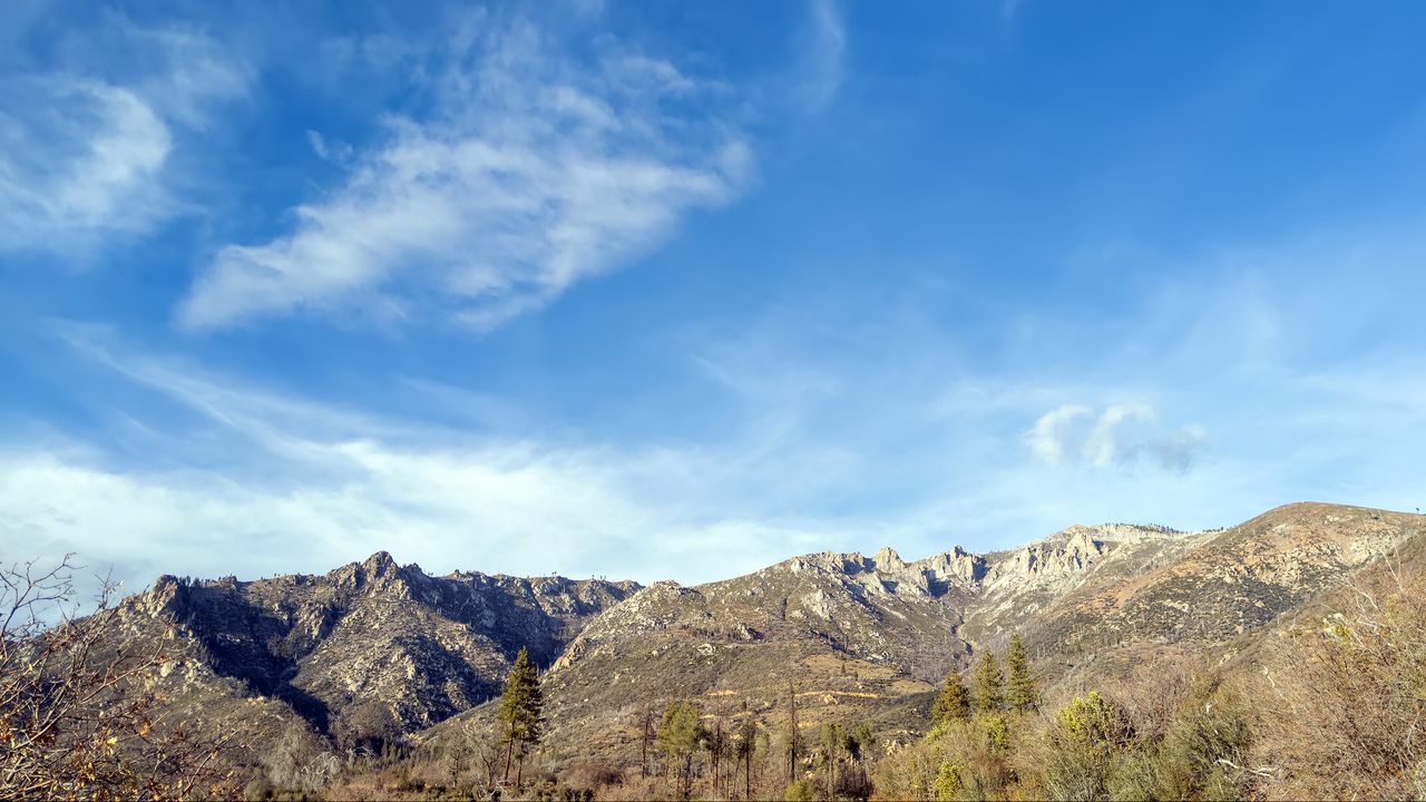 Обои горы, скалы, вершины, небо, облака