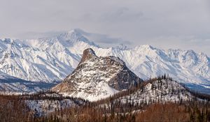 Превью обои горы, склон, снег, деревья, зима