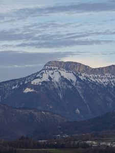 Превью обои горы, снег, деревья, природа, пейзаж