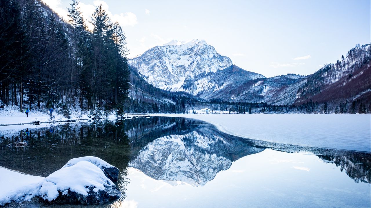 Обои горы, снег, озеро, отражение