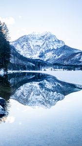 Превью обои горы, снег, озеро, отражение