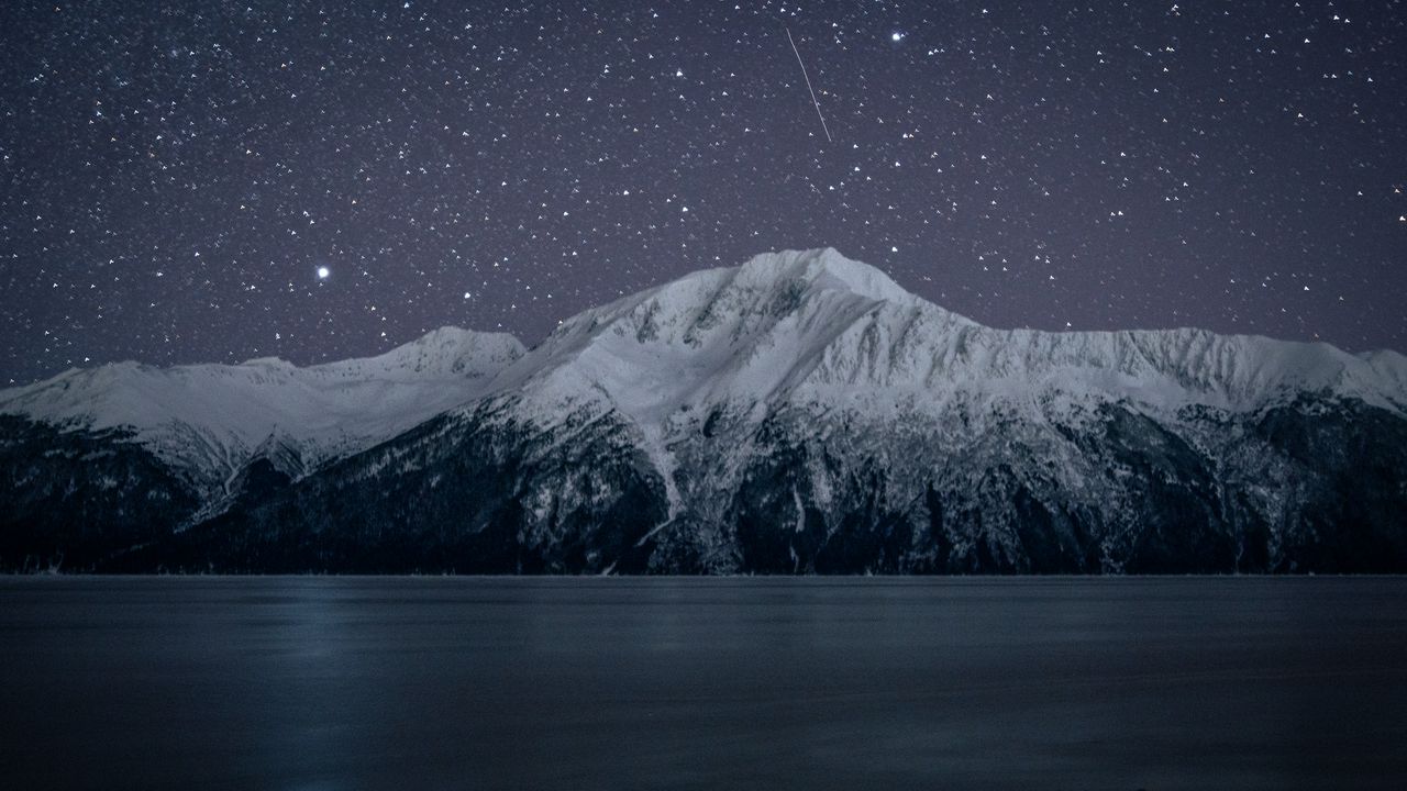 Обои горы, снег, пейзаж, ночь, звезды