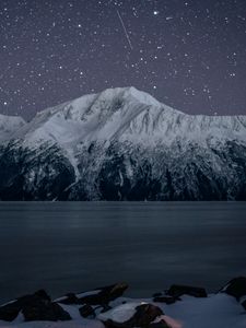 Превью обои горы, снег, пейзаж, ночь, звезды
