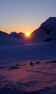 Превью обои горы, снег, рассвет, темный