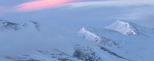 Превью обои горы, снег, заснеженный, пейзаж, сумерки