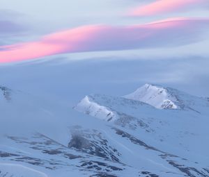 Превью обои горы, снег, заснеженный, пейзаж, сумерки