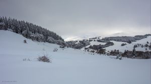 Превью обои горы, снег, зима, пейзаж, заснеженный