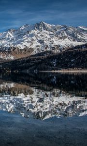 Превью обои горы, снежный, отражение, скалы