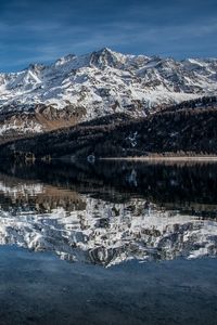 Превью обои горы, снежный, отражение, скалы