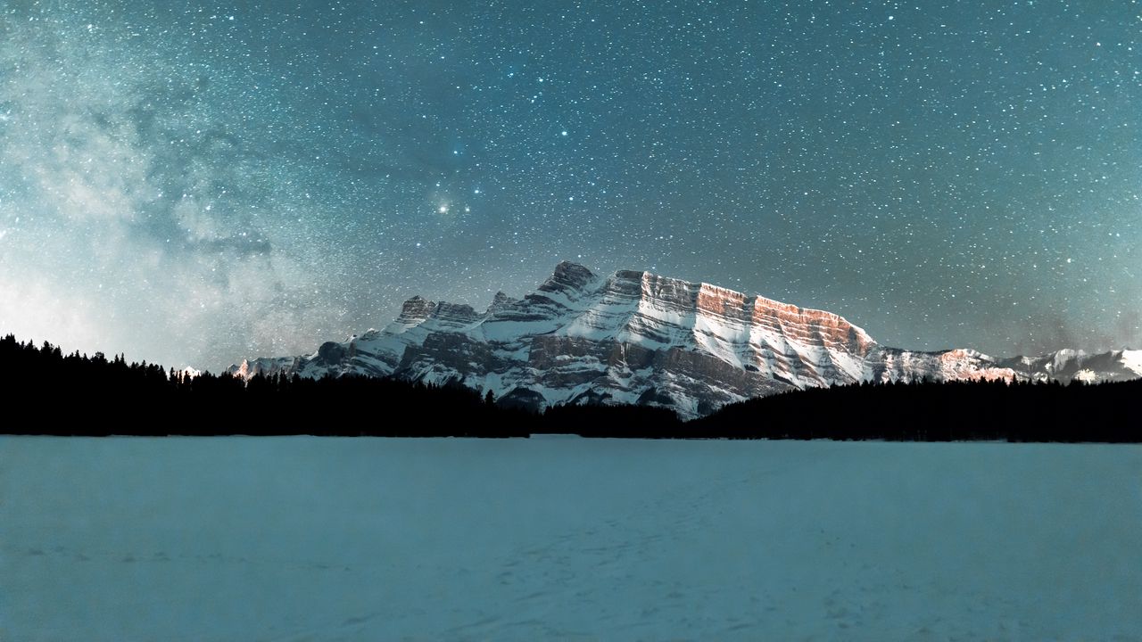 Обои горы, снежный, звездное небо