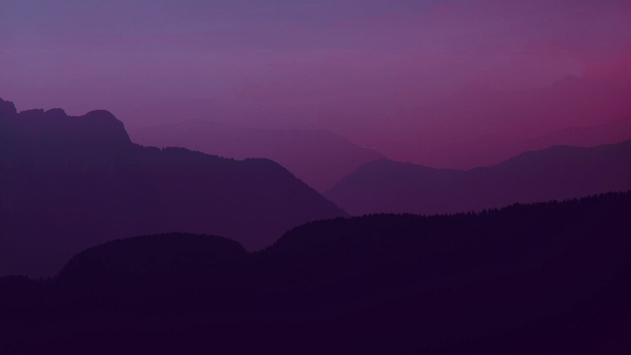 Обои горы, сумерки, пейзаж, темный, фиолетовый