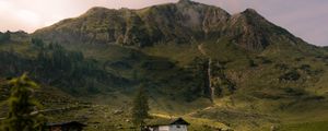 Превью обои горы, трава, дом, холм