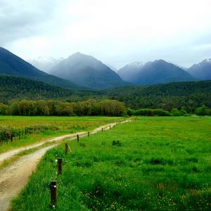 Превью обои горы, трава, лето, ограждение