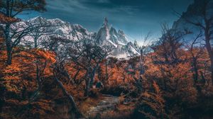 Превью обои горы, тропа, деревья, небо, пейзаж