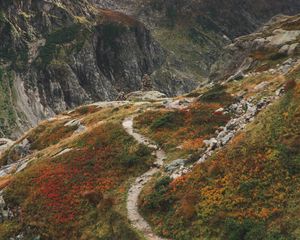 Превью обои горы, тропинка, вид сверху, камни, скалы