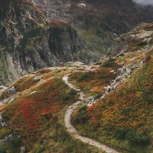 Превью обои горы, тропинка, вид сверху, камни, скалы