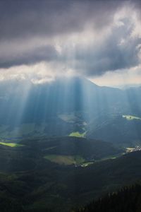 Превью обои горы, туман, долина, альпы, деревья